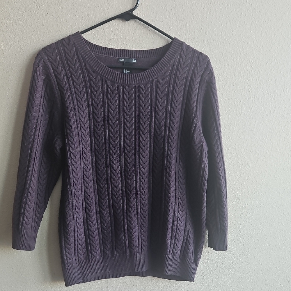 H&M Women's Cable-Knit Crewneck Sweater - Deep Plum